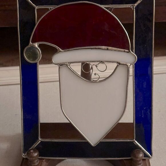 Vintage Santa thick stained glass window sun catcher w chain. - Picture 2 of 7